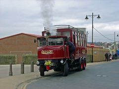 The Elizabeth, Steam Bus, waiting for passengers on the seafront at Whitby in North Yorkshire, England. Link to Transport Gallery.